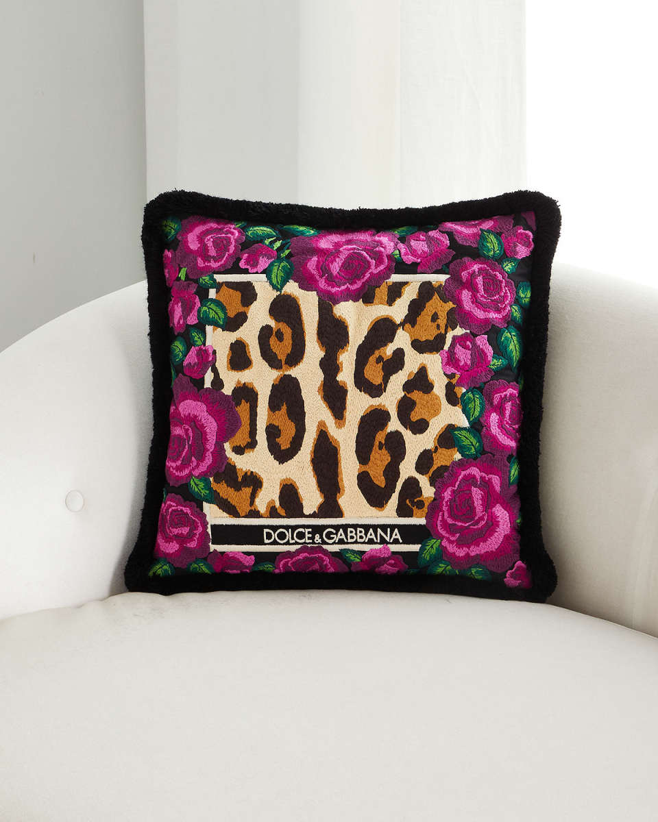 Leopard Embroidered Cushion, 16"